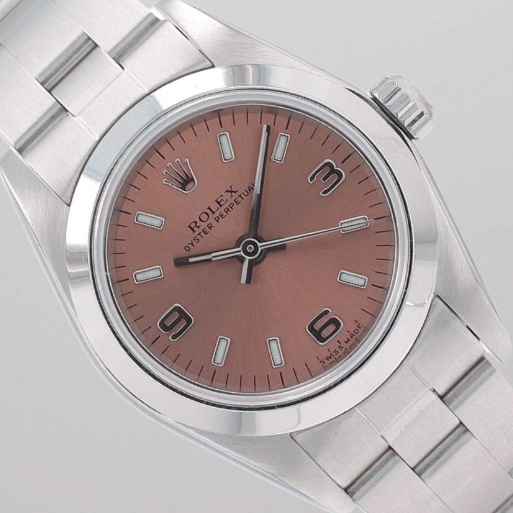 Rolex Ladies Oyster Perpetual Steel Salmon Dial Smooth Bezel Oyster Watch 76080